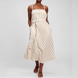 GAP Belted Patchwork Khaki Striped Midi Dress size S